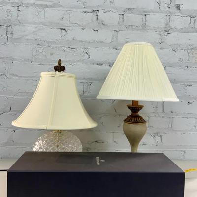 Waterford Crystal Rose with Box and Two Table Lamps, One Cut Glass and One Resin