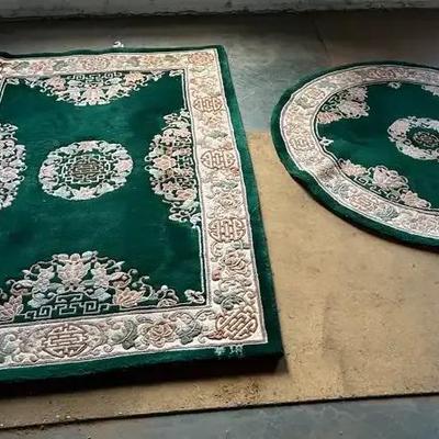 Two Matching Hand Woven Chinese Wool Sculpted Rugs