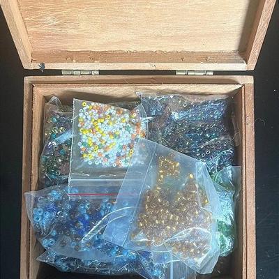 Organized Glass Beads in Cigar Box