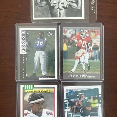 Vintage Football Cards. Randy Moss, Deion Sanders, Jalen Hurts Rookie Cards. Bo Jackson & Jerry Rice