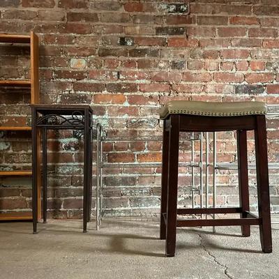 Faux Wood Top Side Table, Faux Leather Top Stool, Pine Shelf and Wire Shelving