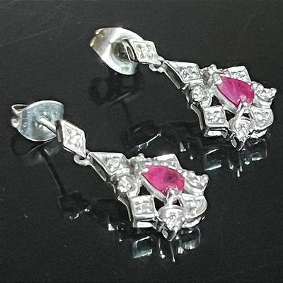 10K White Gold Diamond Ruby Earrings