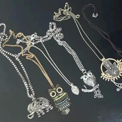 Owl, Elephant and Hansa Pendant Necklaces, Bohemian New Age