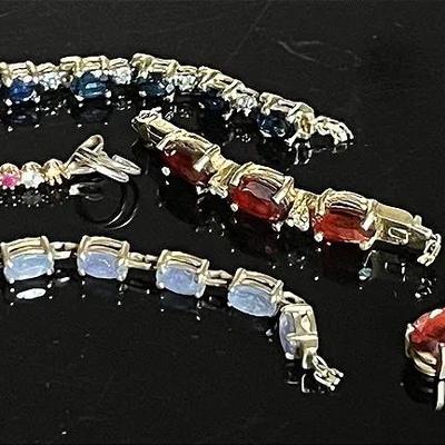 14K Yellow Gold Pendant and 14K Bracelet Link Semiprecious Stone Fragments, Some Diamonds