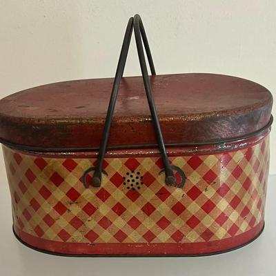 Antique Tin Lunch Pail With Handles Full Of Cookie Cutters