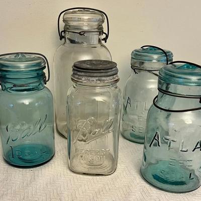 Antique Canning Jars - Ball, Atlas, With Wire Bails