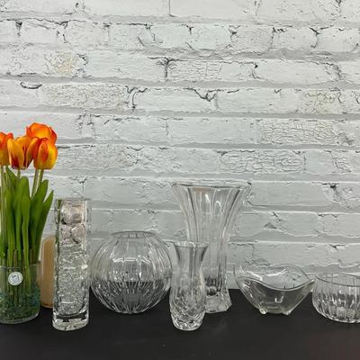 Glass and Crystal Vases with a Large Nachtmann Trumpet Vase and More
