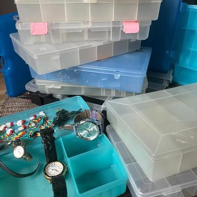 Plastic Jewelry/Craft Organizers (14) Plus Watches and Costume Jewelry