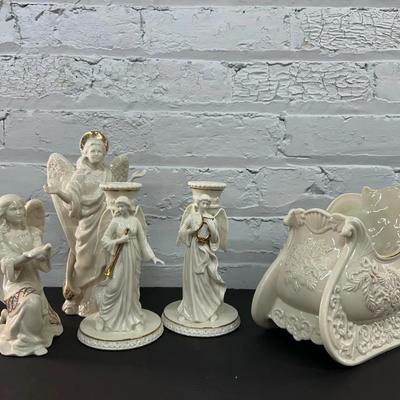 Lenox China Collectible Angel Figurines, along with Sleigh and Angel Candlesticks