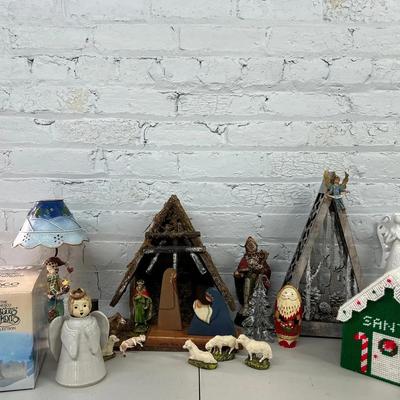 Christmas Decor with a Partial Creche Set, Santa Matryoshka Dolls, Porcelain Angel Light and More