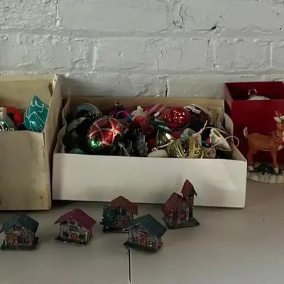 Vintage Christmas Glass and Cardstock Ornaments, Creche Set and More