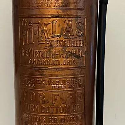 Antique The HI-KLAS Copper Fire Extinguisher, Worth Lin & Mann Co Cincinnati, Ohio