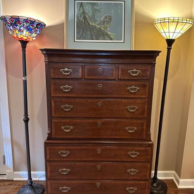 Sale Photo Thumbnail #8: Henredon tall chest. Signed and numbered Robert Bateman print of an Owl.