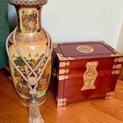 Oriental Vase and Wood Oriental Jewelry Box