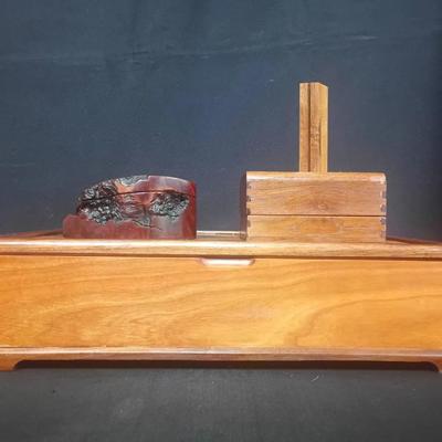 Handcrafted “Seaton B2” Signed Wooden Jewelry & Keepsake Boxes – Artisan Studio Lot (3 pcs)