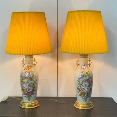 French Baccarat Porcelain Style Lamps 