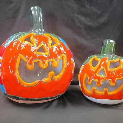 Two Talavera Jack-o'-lanterns 