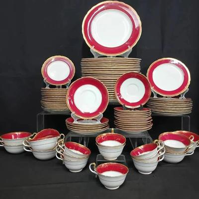 Aynsley England Bone China Dinner & Tea Service – Rich Crimson & Gold Pattern