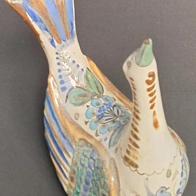 Vintage Ken Edwards Hand Painted Signed Pottery Peahen