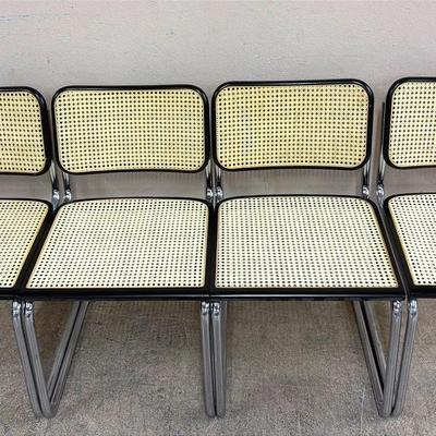 Set of 4 Mid-Century Modern Cesca-Style Cane and Chrome Chairs