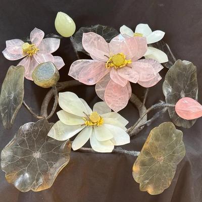 Carved Rose Quartz & Jade Floral Bouquet 