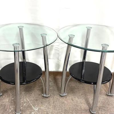Pair of Modern Glass & Chrome End Tables