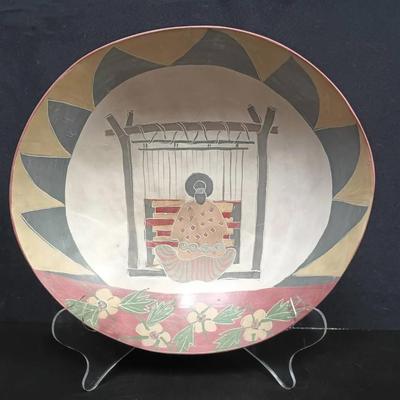 Mils and Leslie Green (?), “The Weaver”, Signed Studio Pottery Charger, 1991