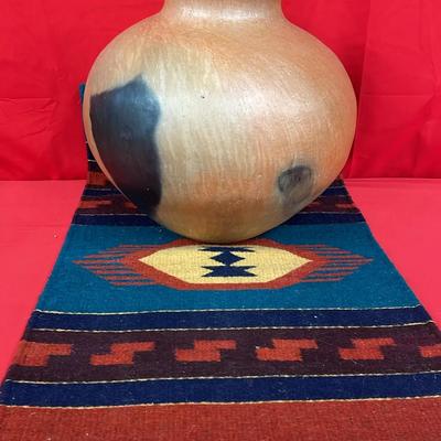 Handmade Mexican Terra Cotta Pottery Vase And Wool Runner 