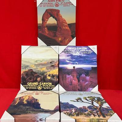 Lot of 5 National Park Canvas Art Prints – Arches, Grand Canyon, Bryce Canyon, Zion & Joshua Tree