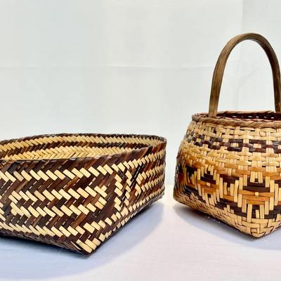 Native American Cherokee River Cane Basket Pair – Traditional Handwoven Splint