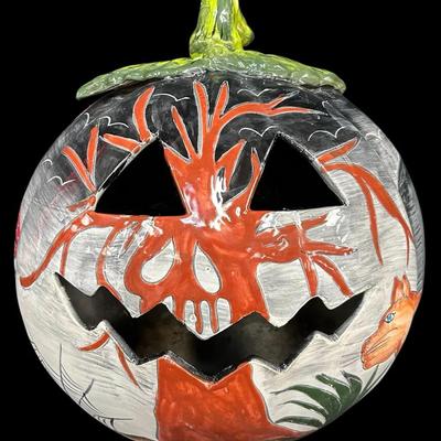 Large Hand-Painted Talavera Jack-o’-Lantern Pumpkin by Gerardo García – Mexico