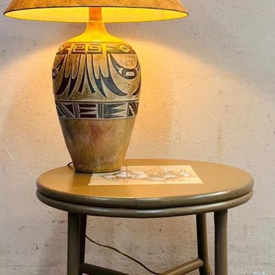 Southwest Style Table Lamp and Tile-Top Side Table