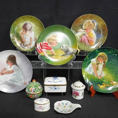 Donald Zolan Collector Plate Set with Herend, Chantilly, Kaiser, and Staffordshire Porcelain