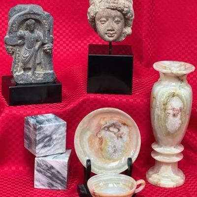 Carved Gandhara Stone Artifacts & Onyx Vase 