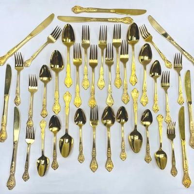 39-Pc Set Roger’s Gold Toned Flatware 