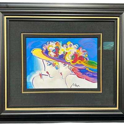 Peter Max Signed Limited Edition Serigraph – “Lady with Hat” Style #42/495 Vibrant Pop Art, Framed