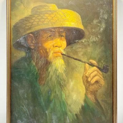 Original Vintage Oil Painting Portrait Signed Chan