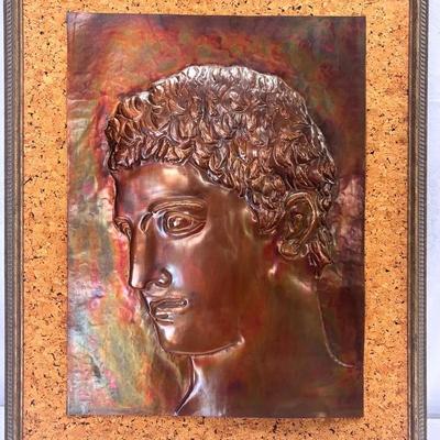 Repoussé Copper Artwork: Classical Profile from Greece