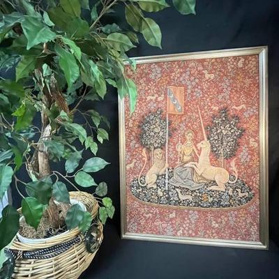 Br122 artificial ficus with lady and the unicorn tapestry