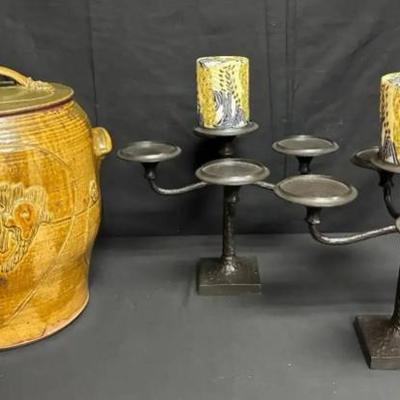 Br127r ceramic pot with lid candleholders & candle