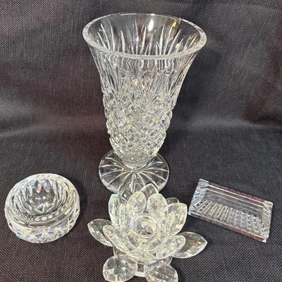 Waterford Vase, Ashtray, Paperweight, Shannon Crystal Lotus Candleholder