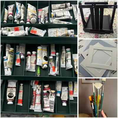 Lot of Watercolor Items: Paints, Portable Easel & More