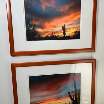 2 Framed And Matted Southwestern Photographs At Sunset