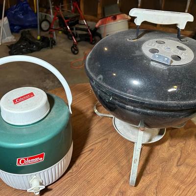 Webber Tabletop Grill And Vintage Coleman Water Cooler