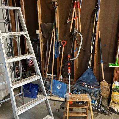Lawn & Garden Tools And Supplies + 6’ Aluminum Ladder And 2’ Wooden Ladder
