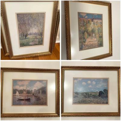 Four Framed & Matted Claude Monet & Alfred Sisley Prints