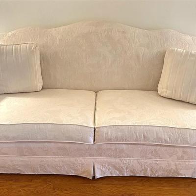 Broyhill Furniture Cream Damask Camelback Sofa