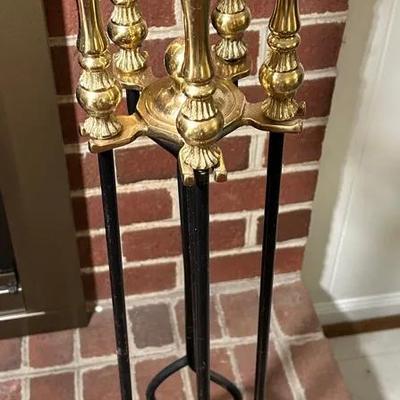 5 Tool Brass Fireplace Set With Stand