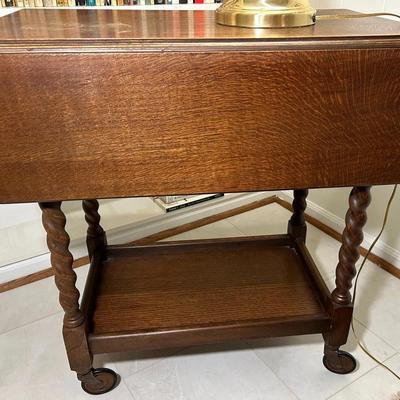 Vintage Tiger Oak Drop Leaf Tea Cart