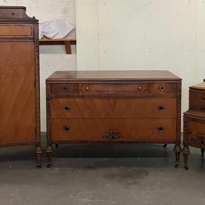 Antique Bedroom Dresser, Chifforobe, and Nightstands